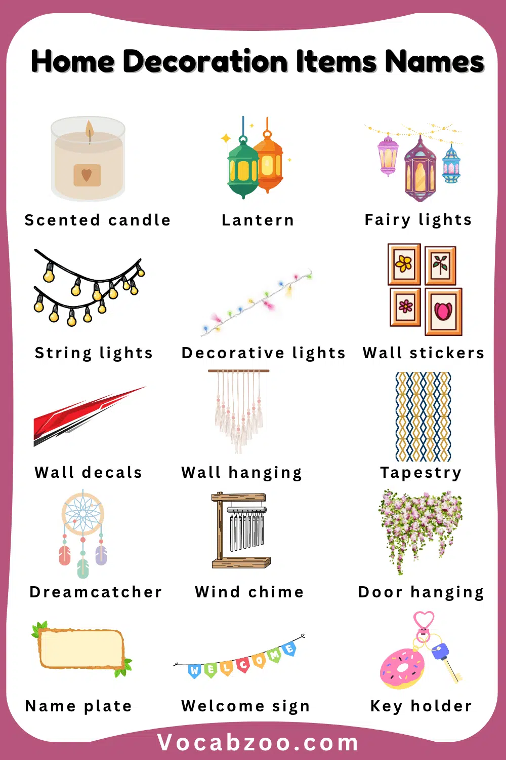 15 Names of Home Decoration Items for Kids and Pictures