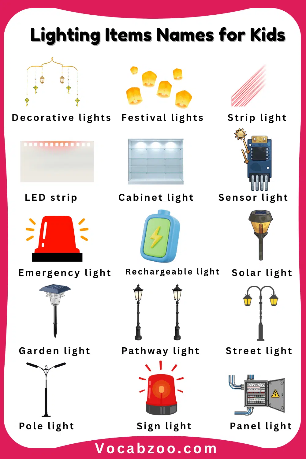 15 Names of Lighting Items for Kids and Pictures