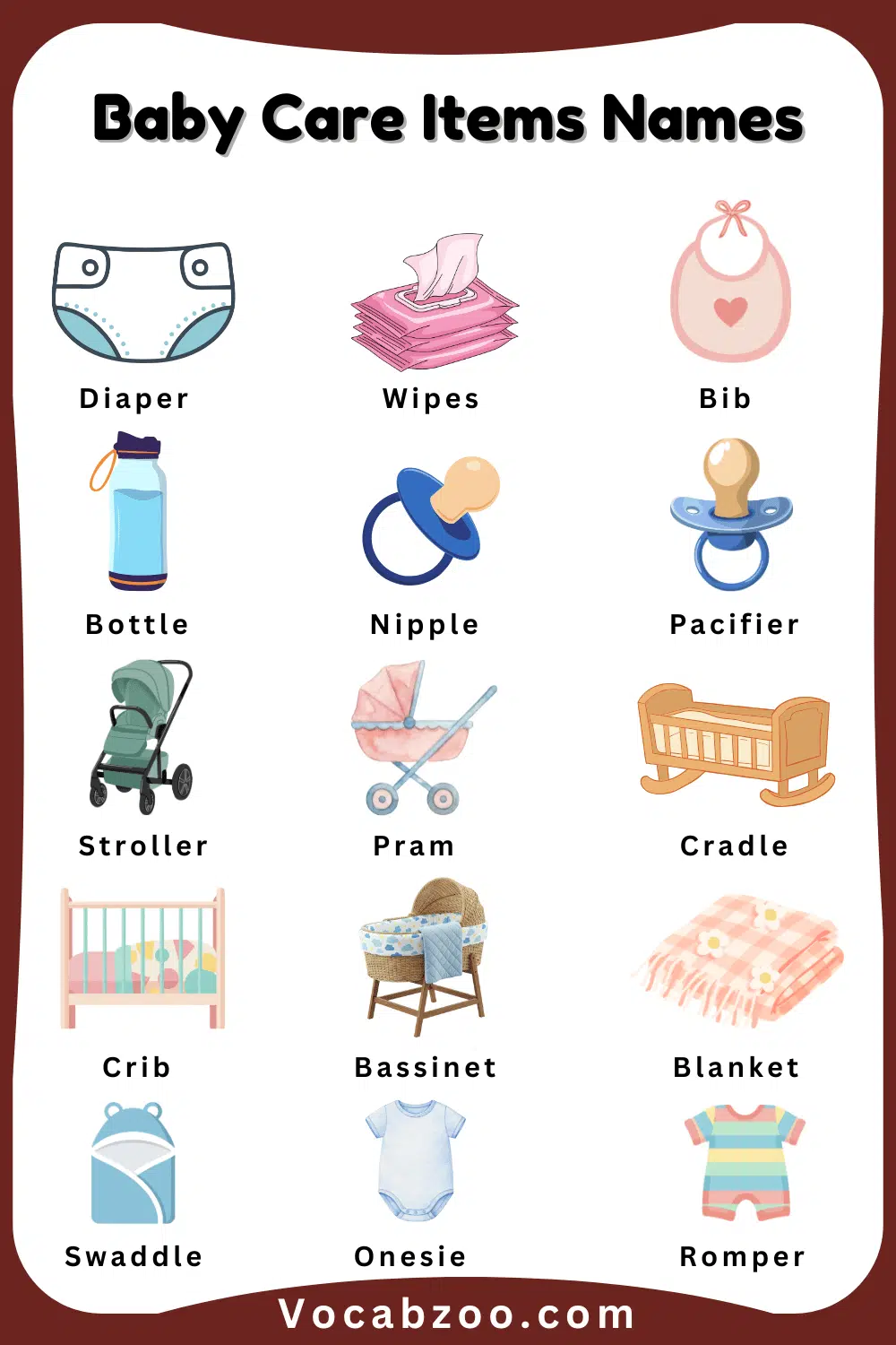 Baby Care Items Names for Kids and Pictures
