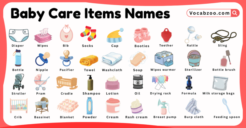 Baby Care Items Names for Kids in English with Pictures