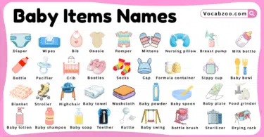 Baby Items Names for Kids in English with Pictures
