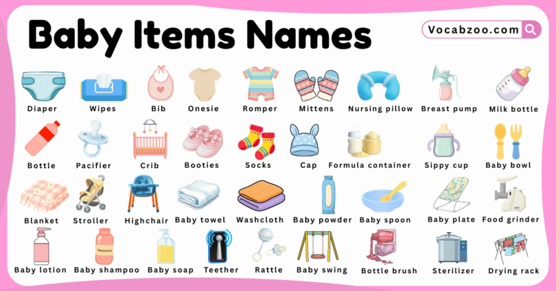 Baby Items Names for Kids in English with Pictures