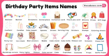 15 Names of Birthday Party Items for Kids and Pictures