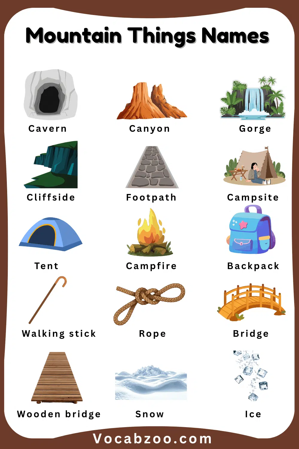 Common Mountain Things Names for Kids and Images
