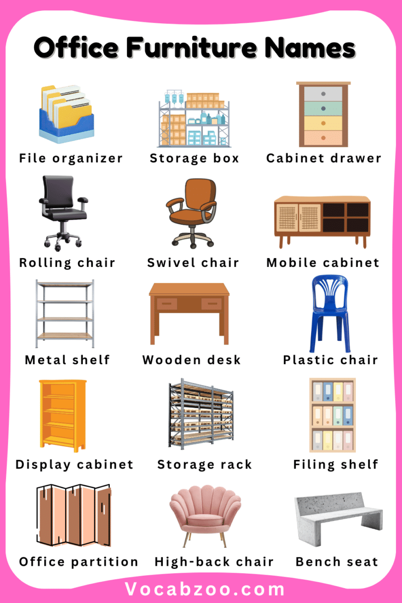 Office Furniture Names for Kids in English with Pictures - Vocabzoo