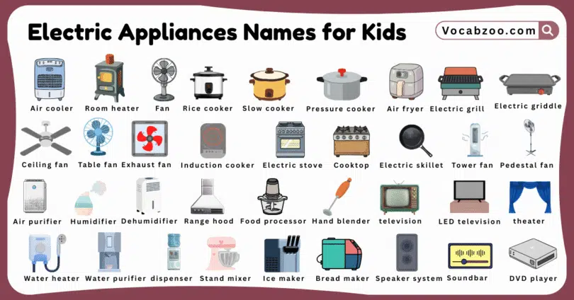 Electric Appliances Names for Kids in English with Pictures