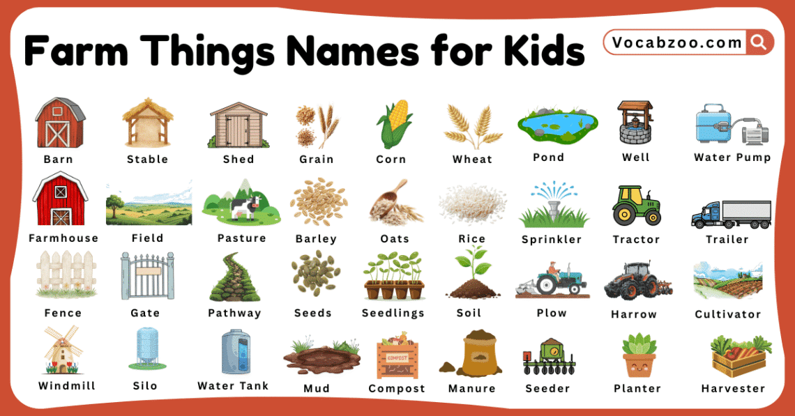 Farm Things Names for Kids in English with Pictures - Vocabzoo