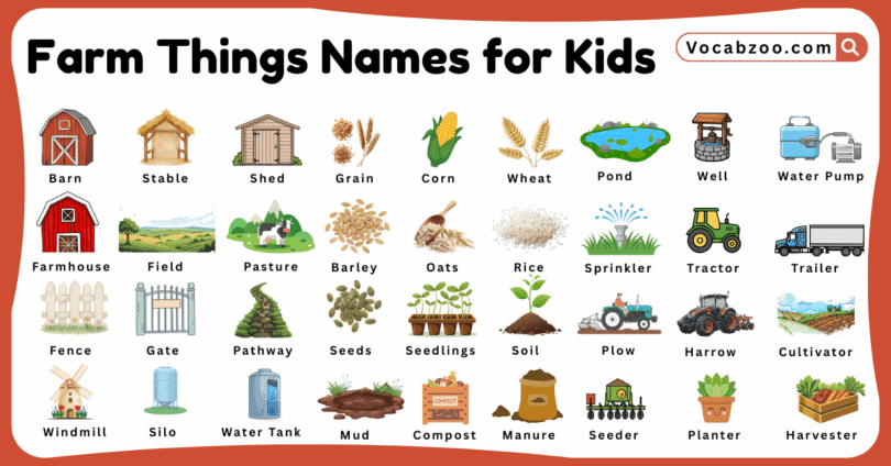 Farm Things Names for Kids in English with Pictures