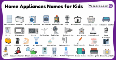 Home Appliances Names for Kids in English with Pictures