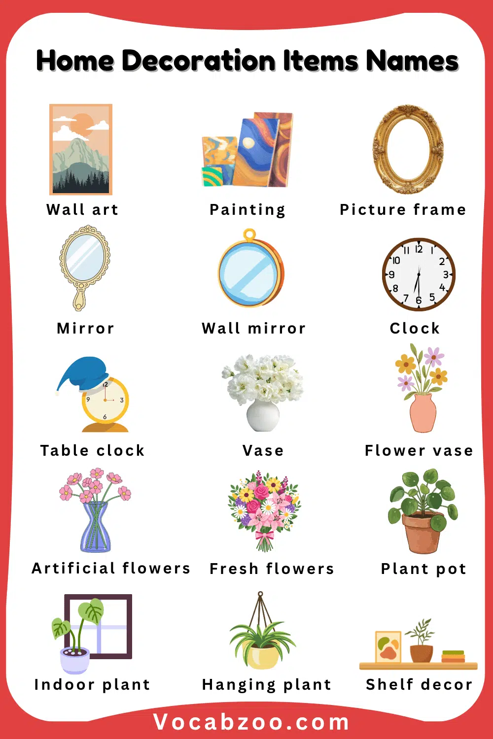 Home Decoration Items Names for Kids in English and Pictures