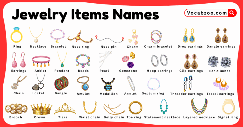 Jewelry Items Names for Kids in English with Pictures