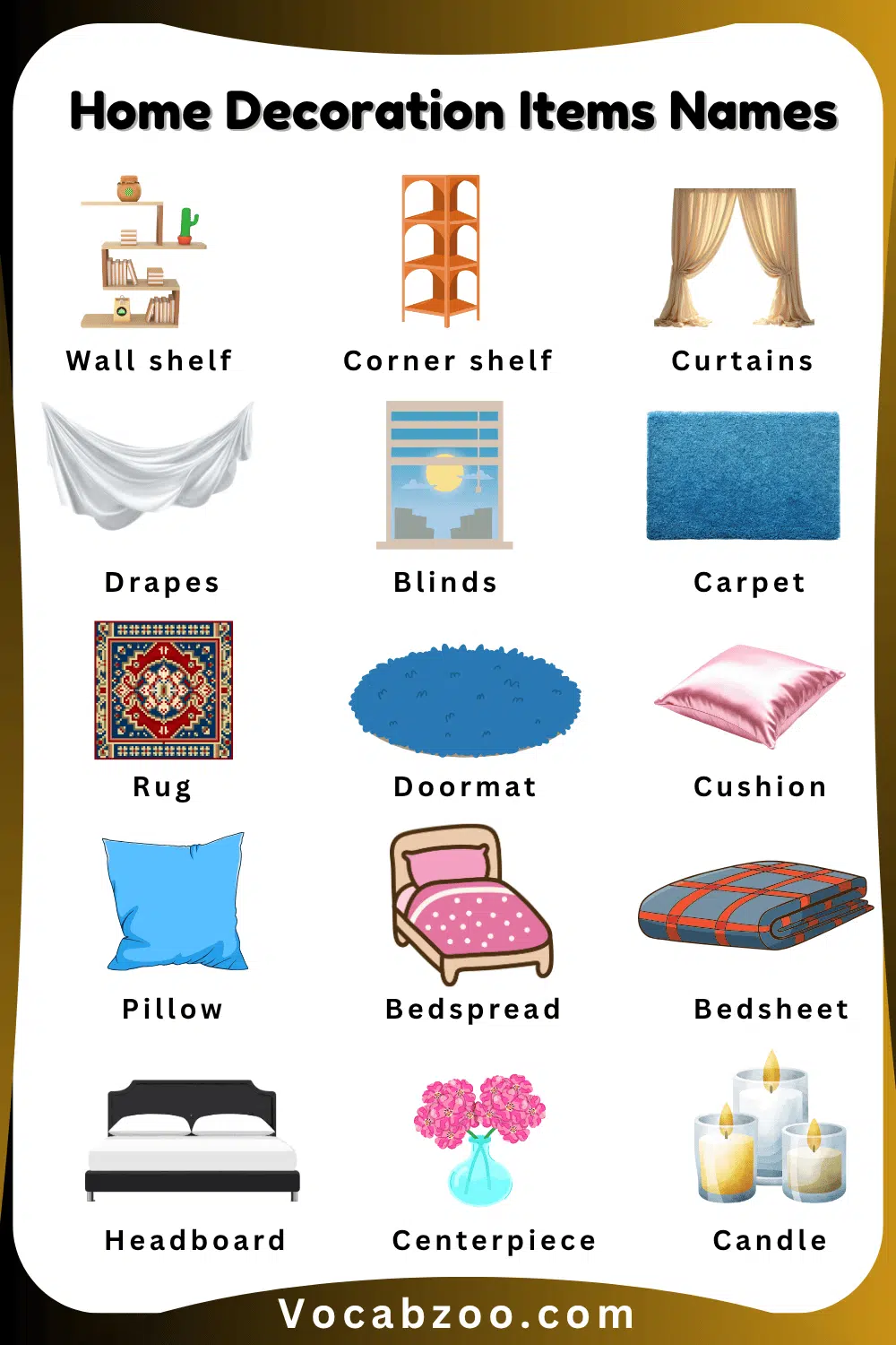 Kids Home Decoration Item Name in English and their Images