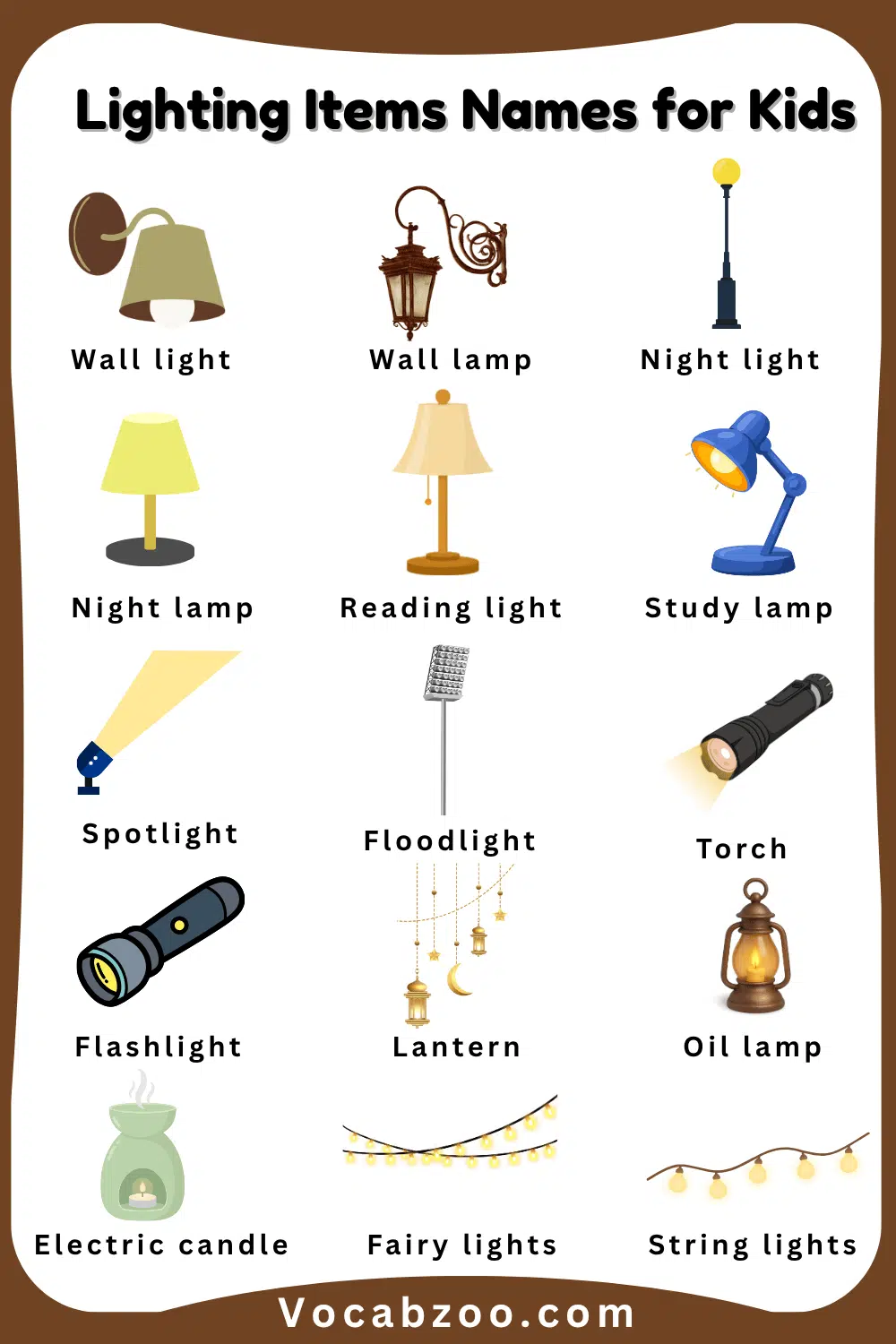 Kids Lighting Items Name in English and their Images