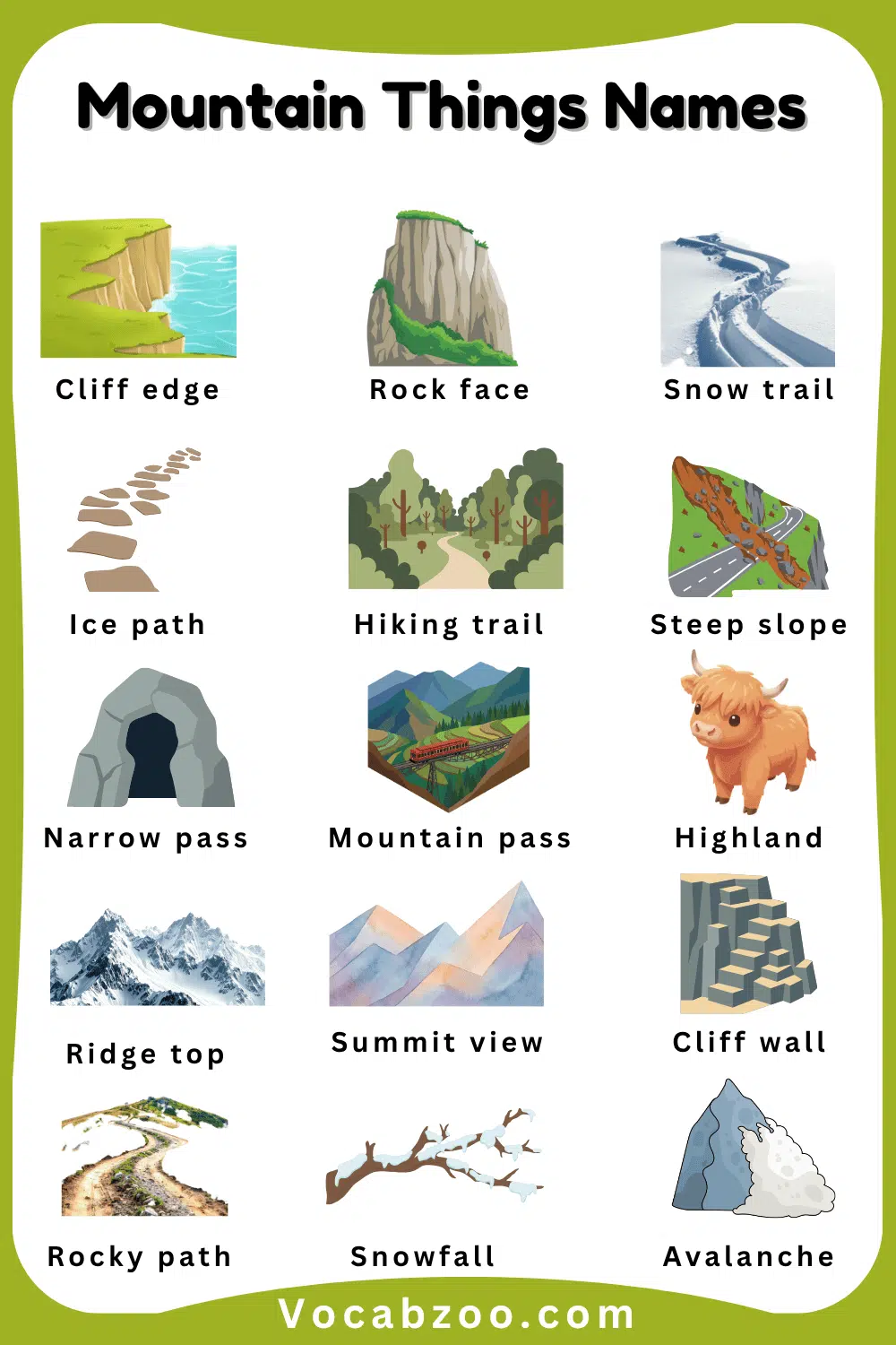 Mountain Things Pictures and Name in English for Child