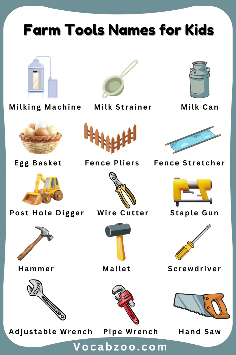 Names of Farm Tools for Kids with Pictures