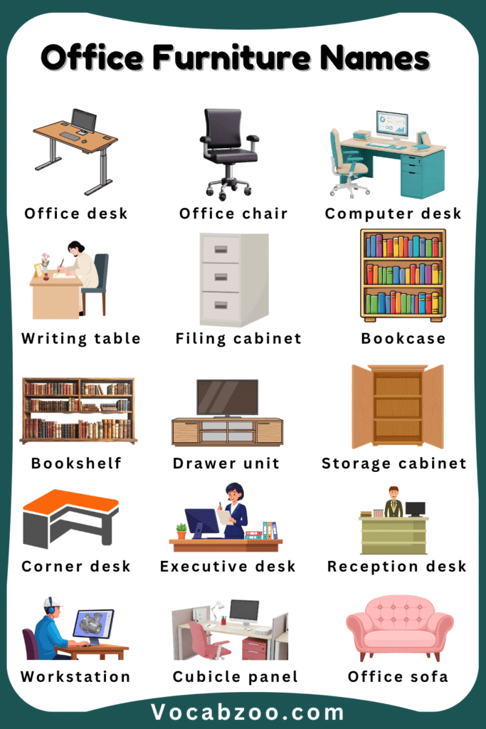 Office Furniture Names for Kids in English with Pictures - Vocabzoo