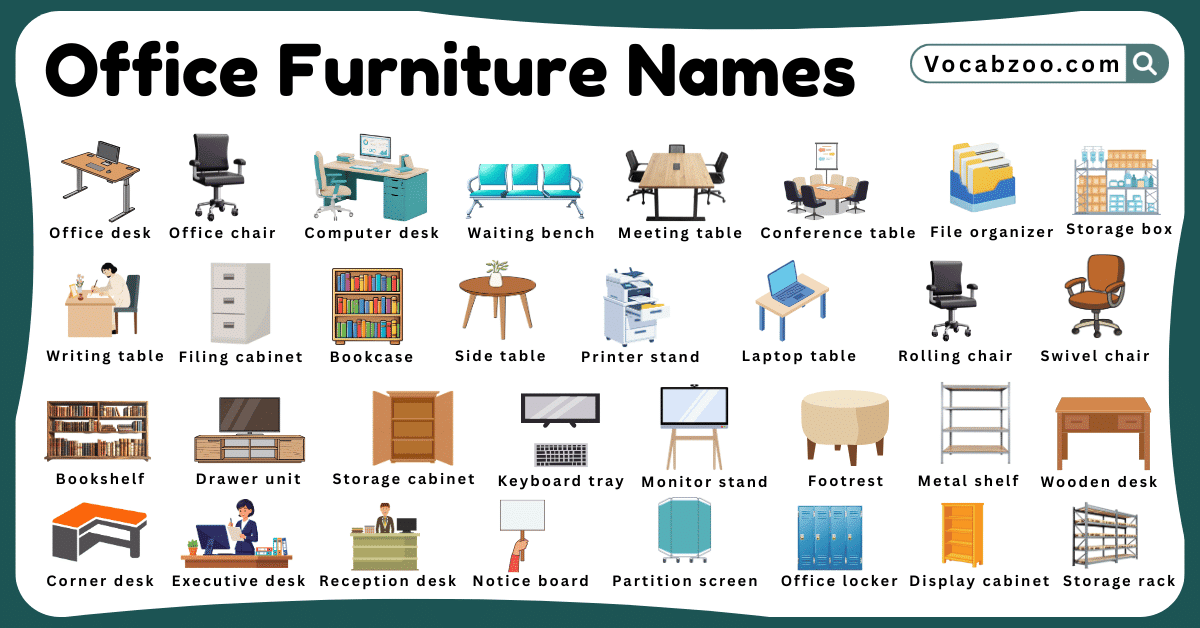 Office Furniture Names for Kids in English with Pictures - Vocabzoo