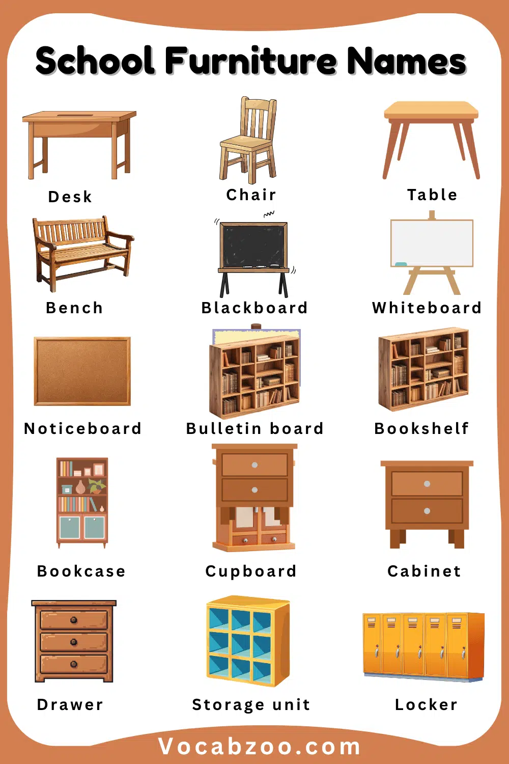 School Furniture Names for Kids in English with Pictures