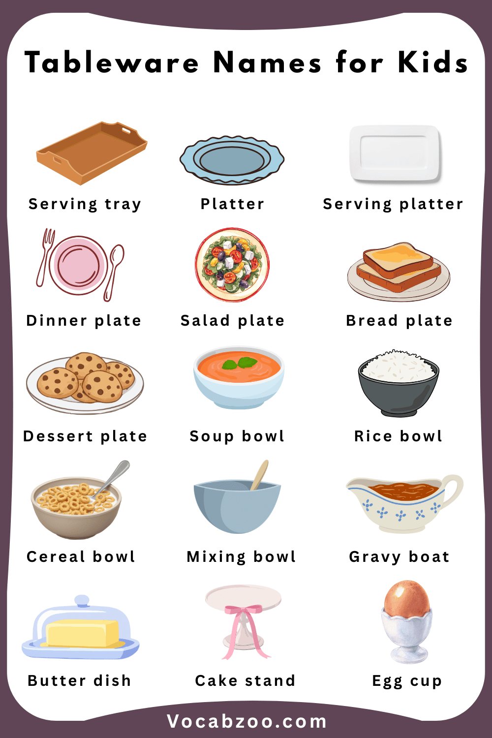 15 Names of Tableware for Kids and Pictures