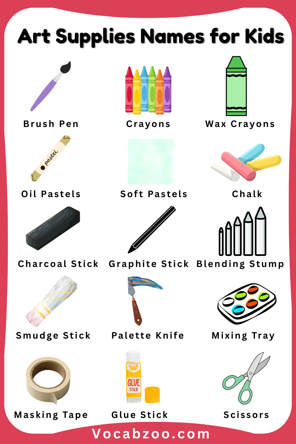90 Art Supplies Names for Kids in English and Pictures