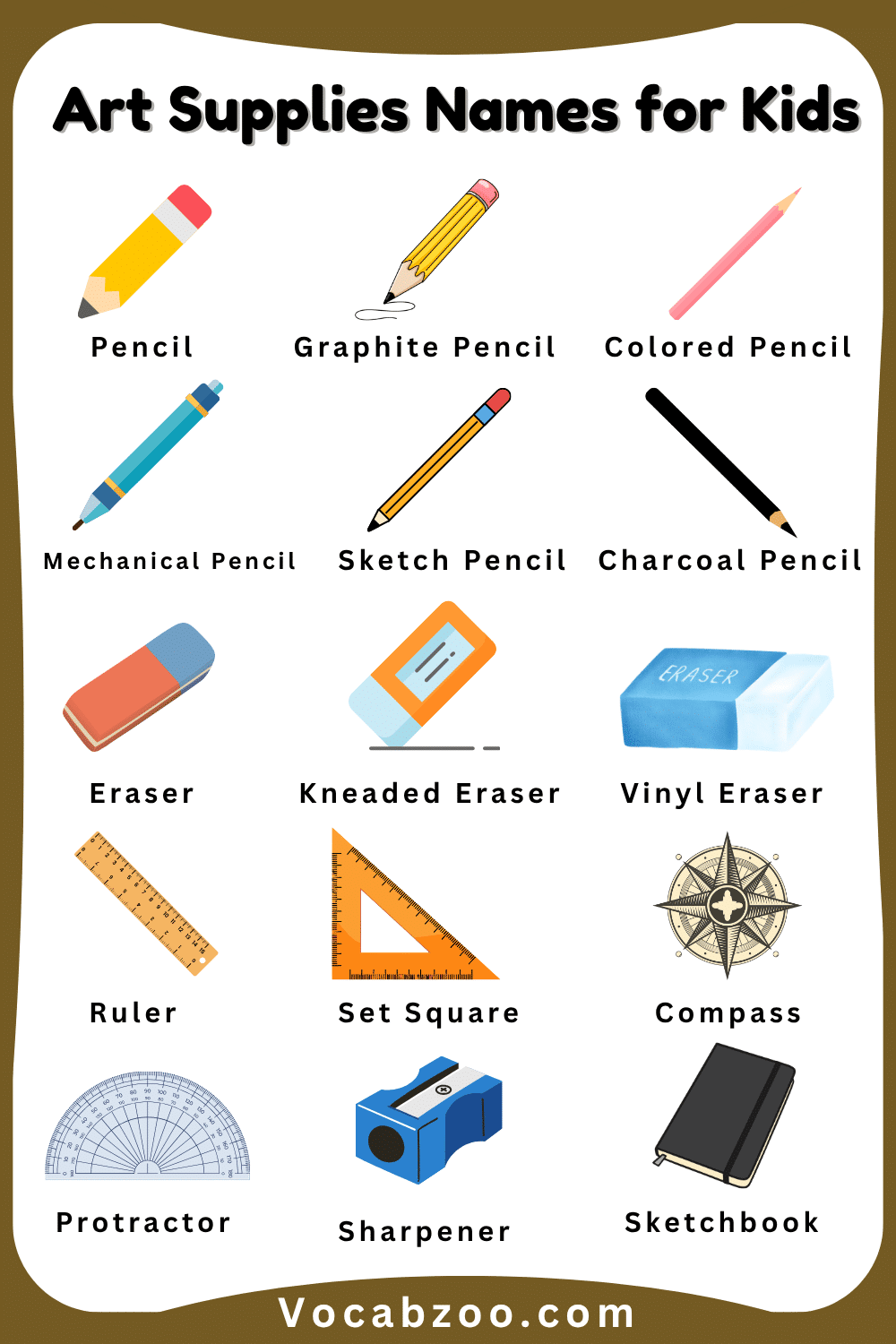 Art Supplies Names for Kids and Pictures