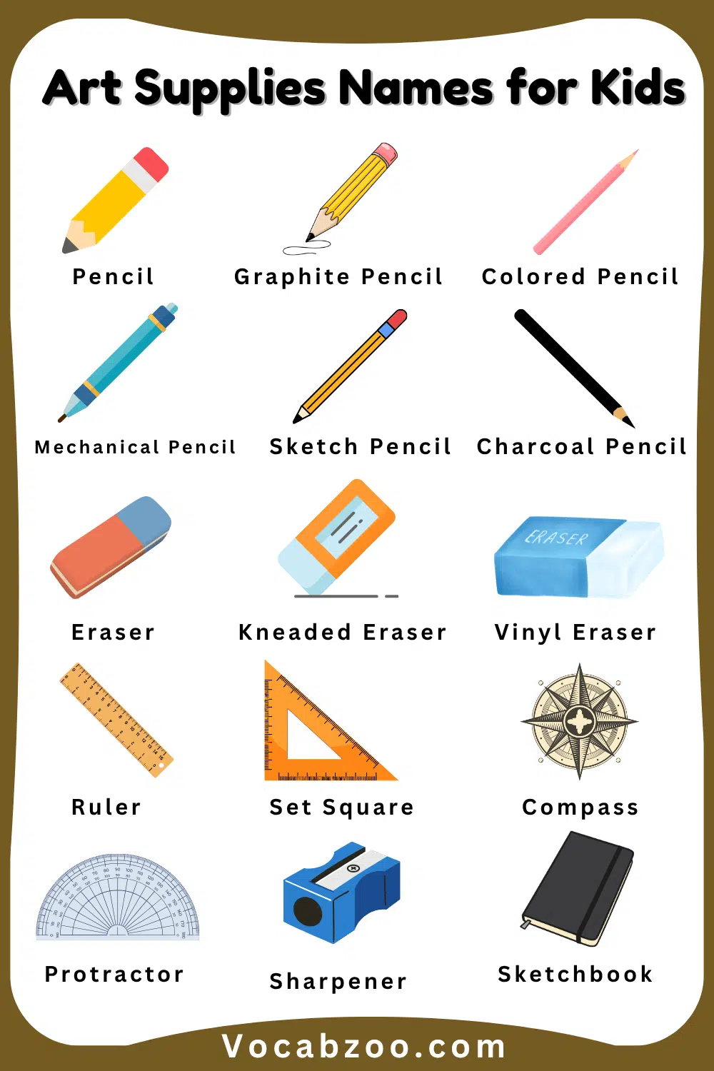 Art Supplies Names for Kids and Pictures