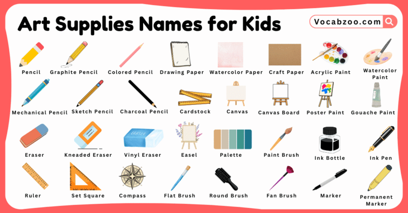 Art Supplies Names for Kids in English with Pictures