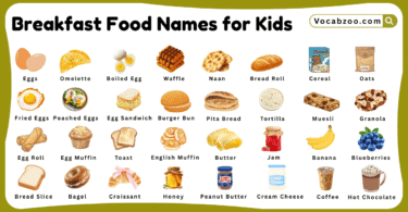 Breakfast Food Names for Kids in English with Pictures
