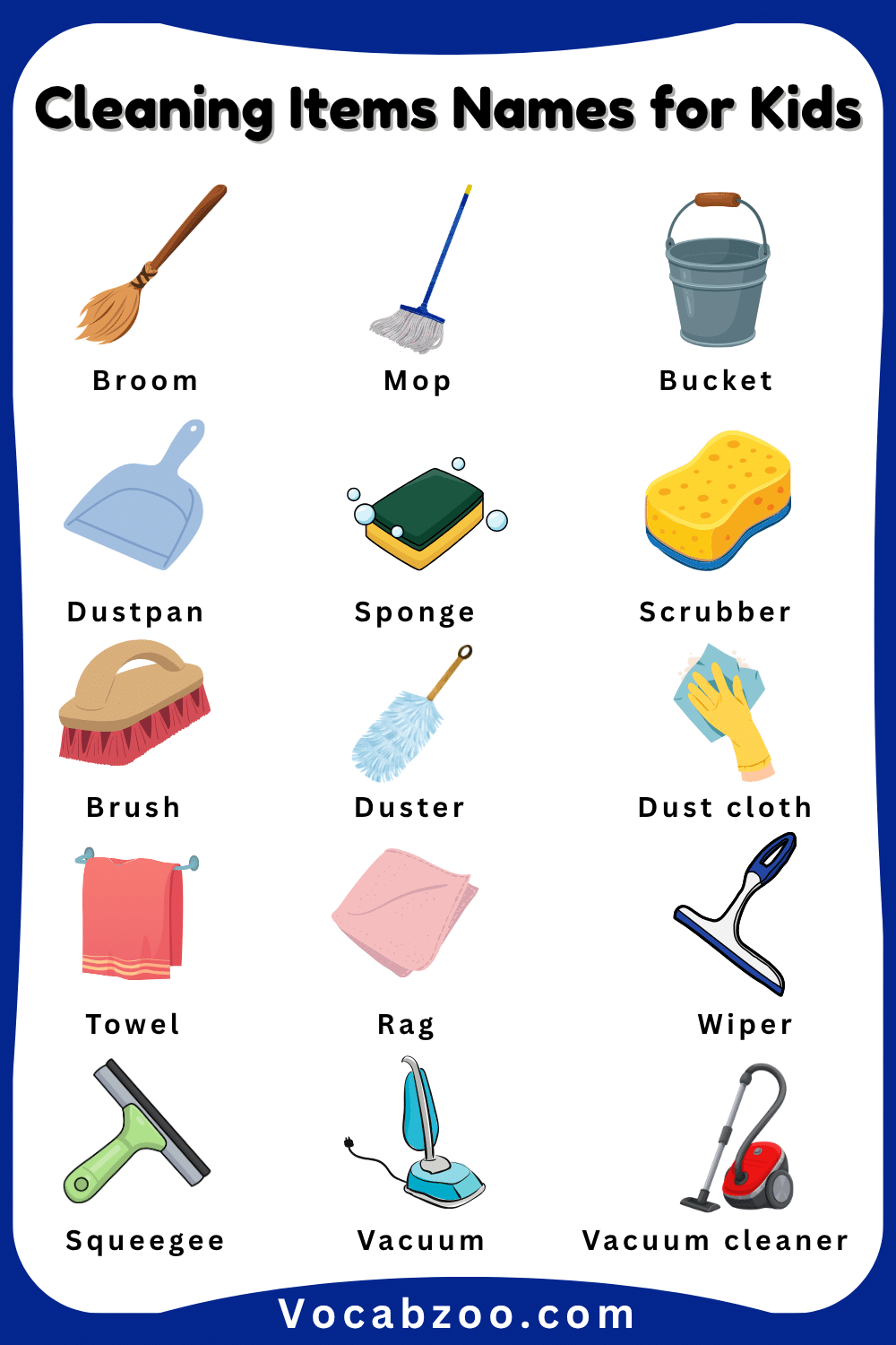Cleaning Items Names for Kids and Pictures