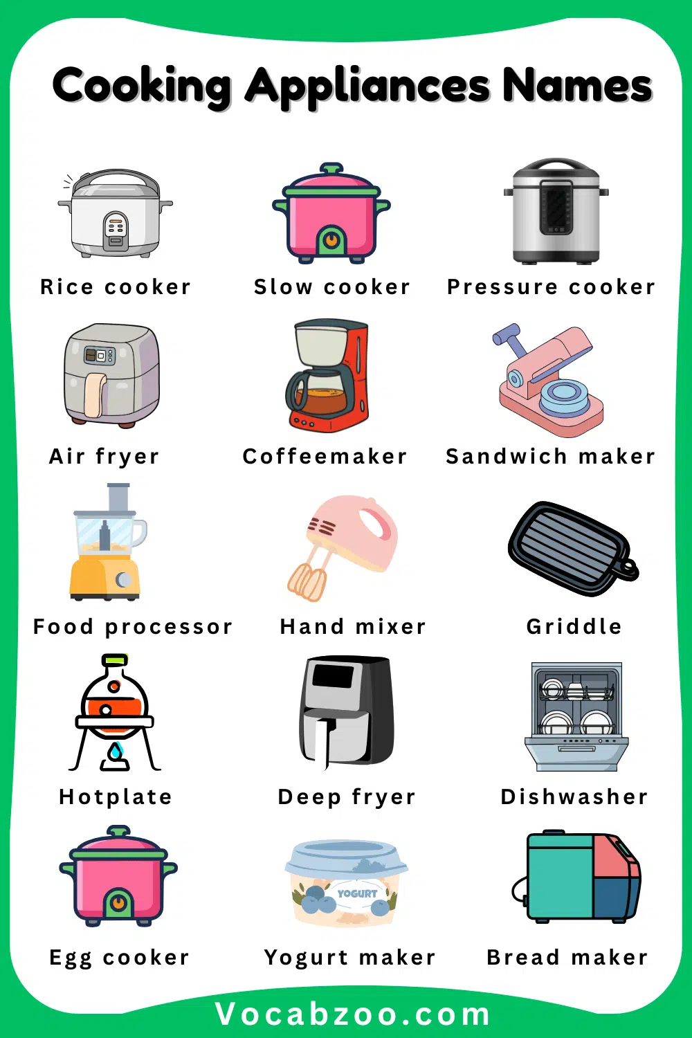 Cooking Appliances Names for Child in English with Pictures
