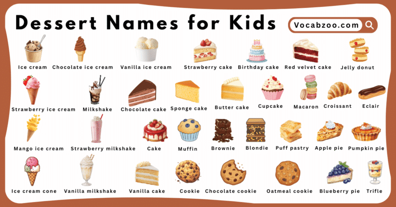 Dessert Names for Kids in English with Pictures