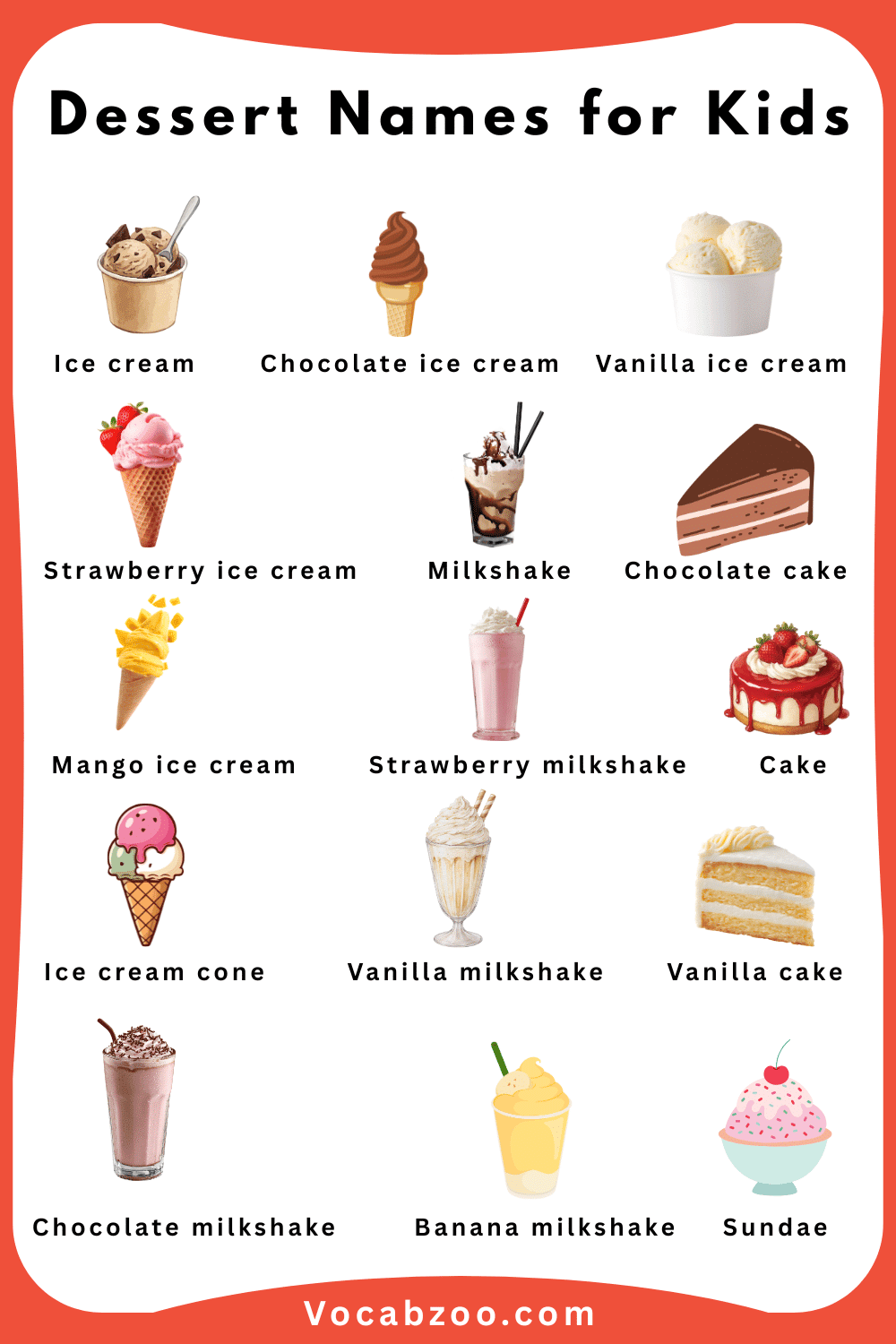 Dessert with names for Kids in English with Pictures