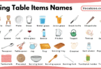 Dining Table Items Names for Kids in English with Pictures
