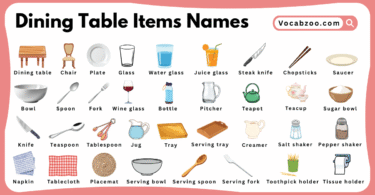 Dining Table Items Names for Kids in English with Pictures