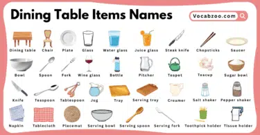 Dining Table Items Names for Kids in English with Pictures