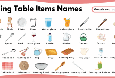 Dining Table Items Names for Kids in English with Pictures