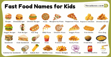 Fast Food Names for Kids in English with Pictures