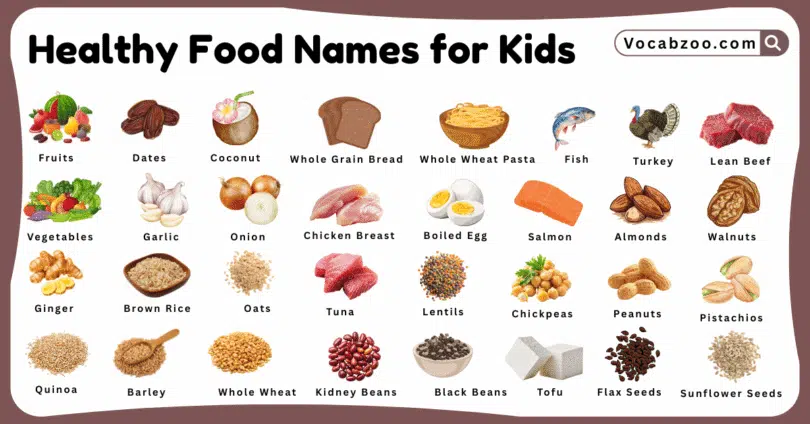 Healthy Food Names for Kids in English with Pictures