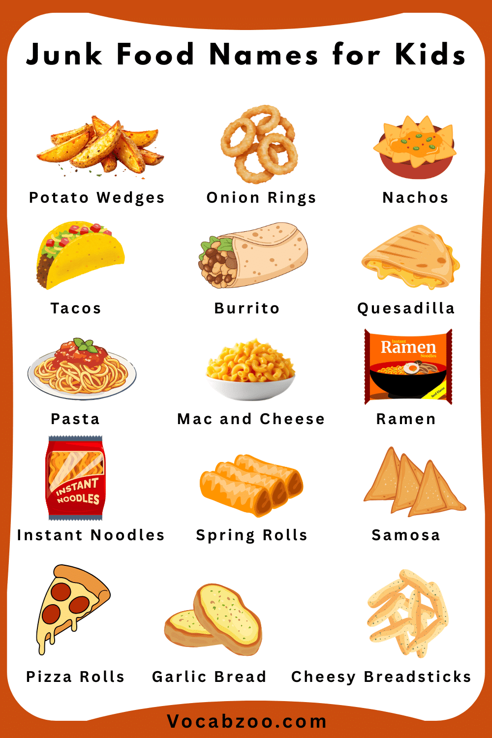 Junk Food Name for Children and their Images