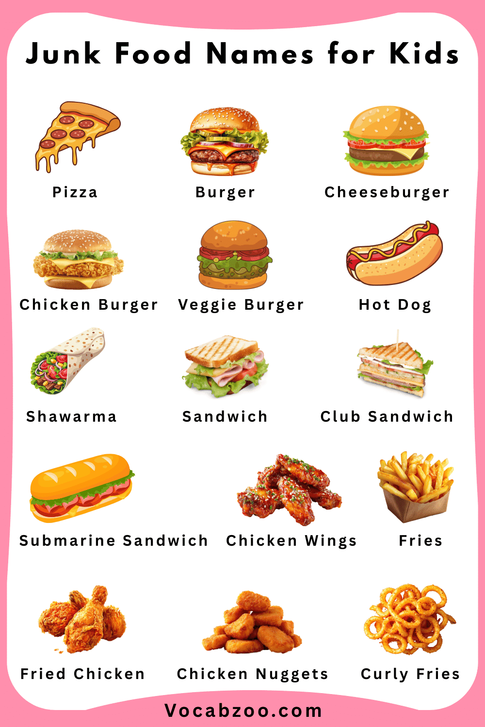Junk Food Names for Kids and Pictures