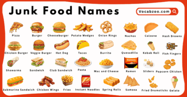 Junk Food Names for Kids in English with Pictures