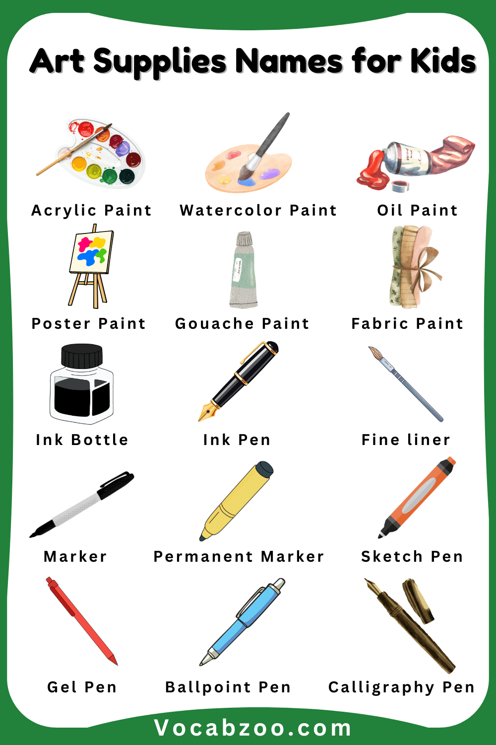 Learn Names of Art Supplies for Kids with their Images