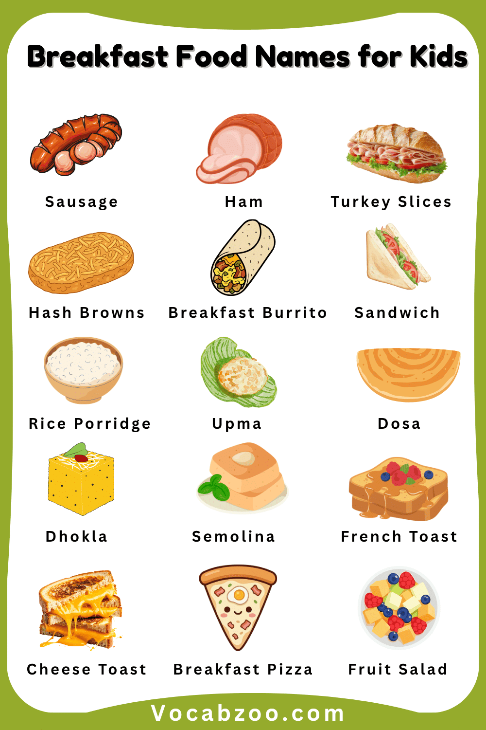 Learn Names of Breakfast Food for Kids with their Images