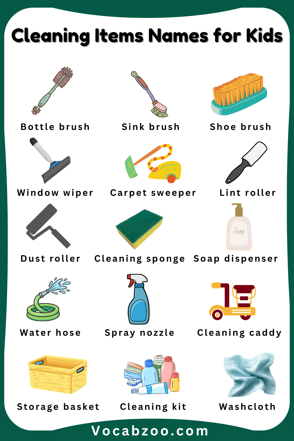 Names of Cleaning Items for Kids with Pictures