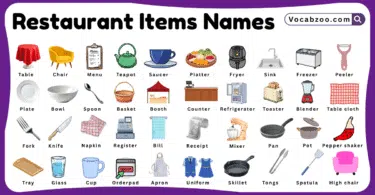 Restaurant Items Names for Kids in English with Pictures