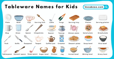 Tableware Names for Kids in English with Pictures