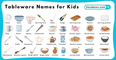 Tableware Names for Kids in English with Pictures