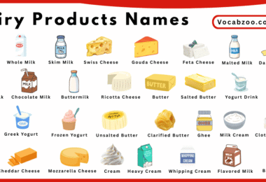 Dairy Products Names for Kids in English with Pictures