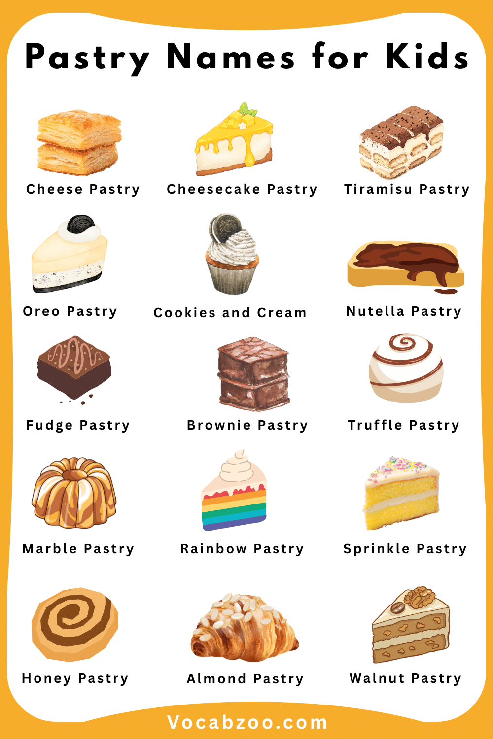 45 Names of Pastry for Kids and Pictures