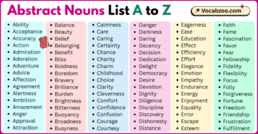 Abstract Nouns List A to Z in English with Pictures
